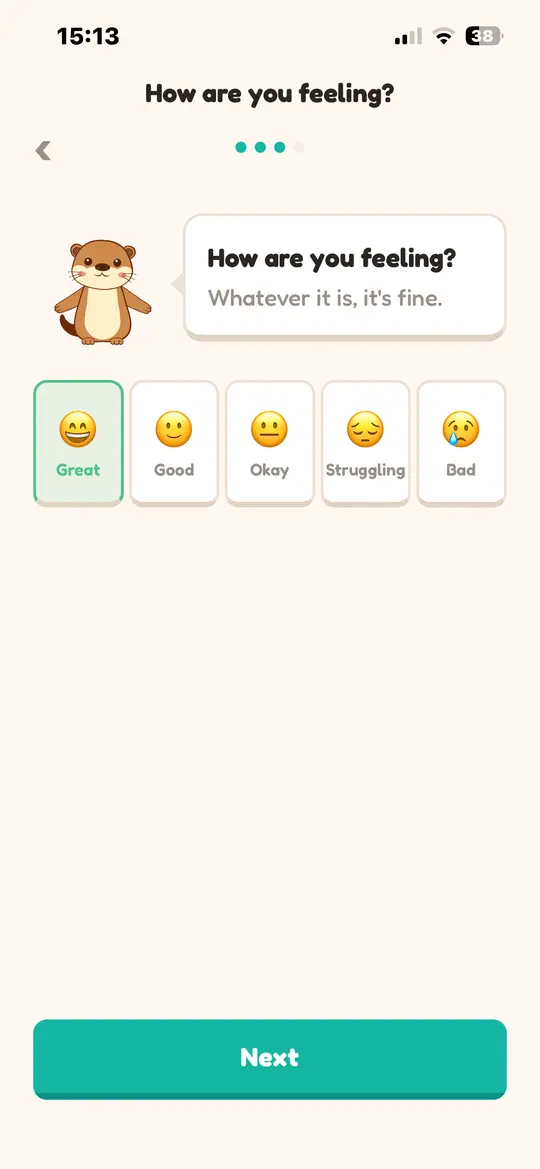 The daily check-in in Loutra: How are you feeling? with a five-point mood scale.