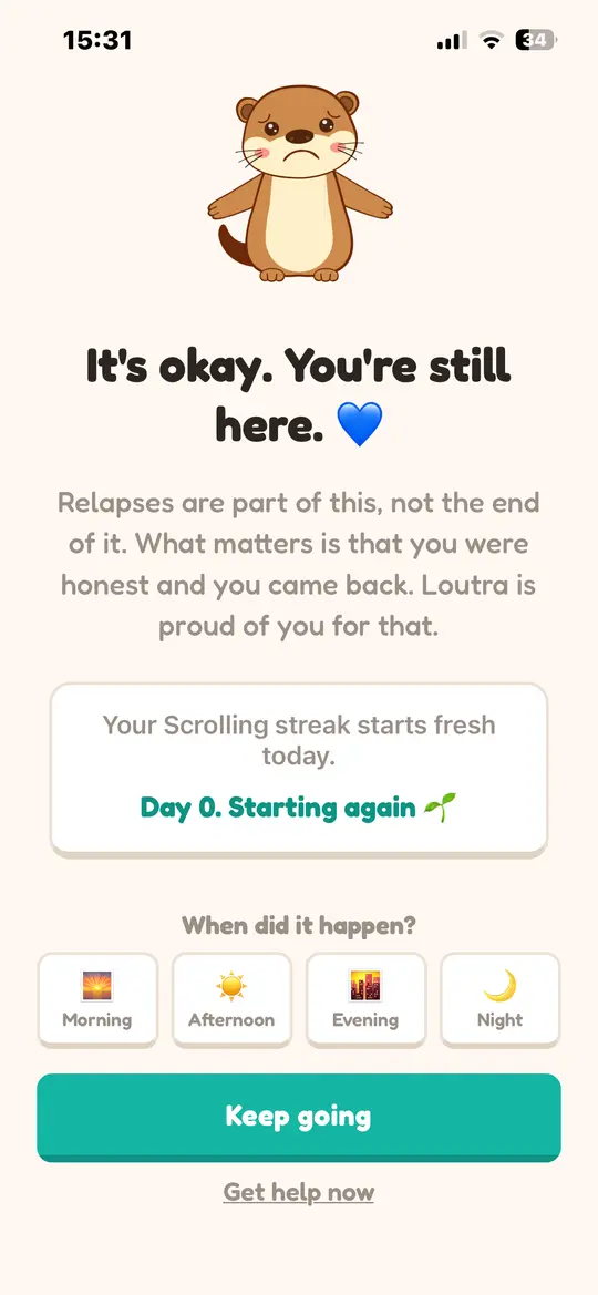 Loutra after a relapse: It's okay. You're still here. Your streak starts fresh today.